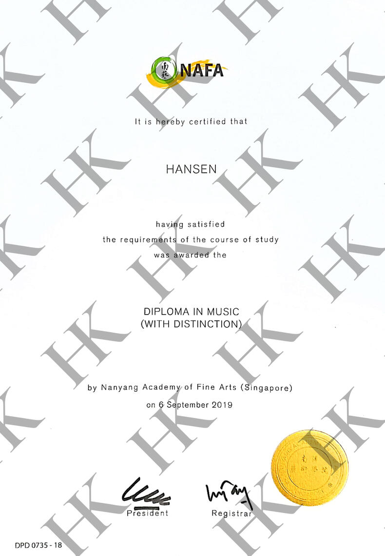 NAFA Diploma in Music (Piano Performance) with Distinction