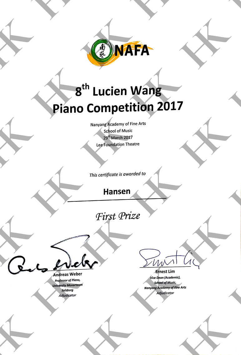First Prize Lucien Wang Piano Competition in 2017